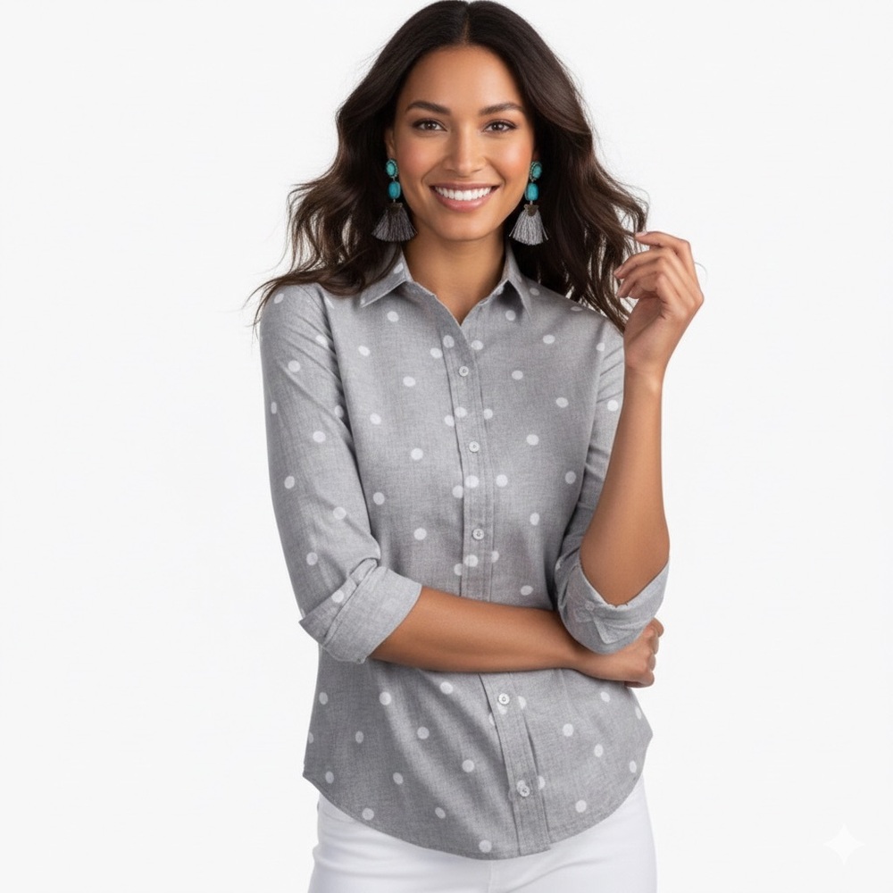 Southern Tide Polka Dot‎ Button Down Shirt Grey & White Women’s Size Medium